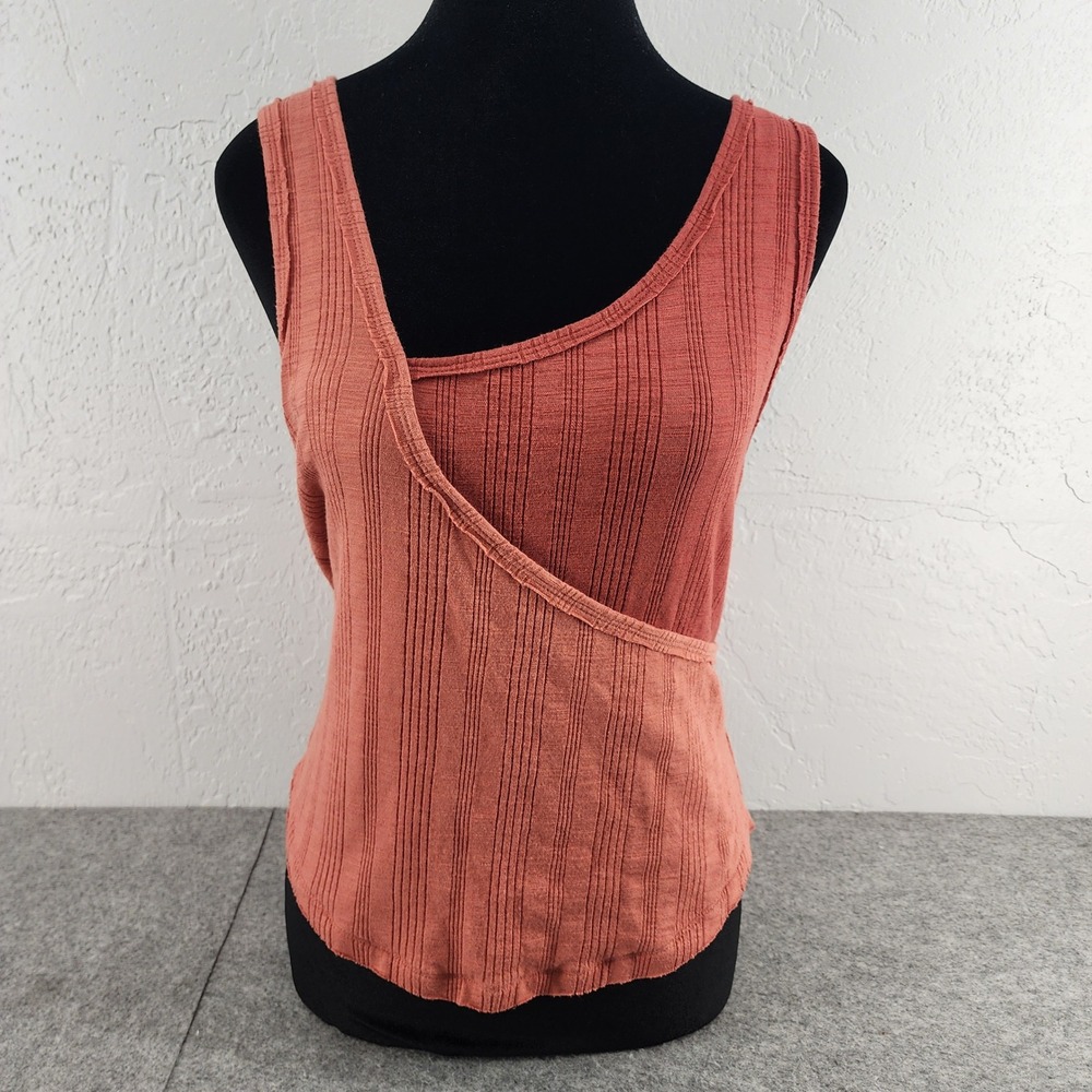 Pilcro Anthropologie Burnt Orange Ribbed Asymmetric Surplice Tank Top Women MED